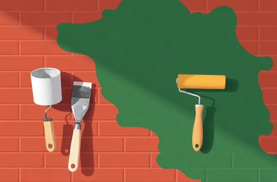 Outils de peinture disposés dans l'ordre des étapes du chantier
