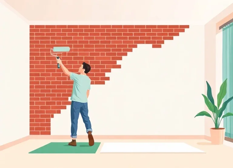 Peintre appliquant la peinture au rouleau sur un mur de salon